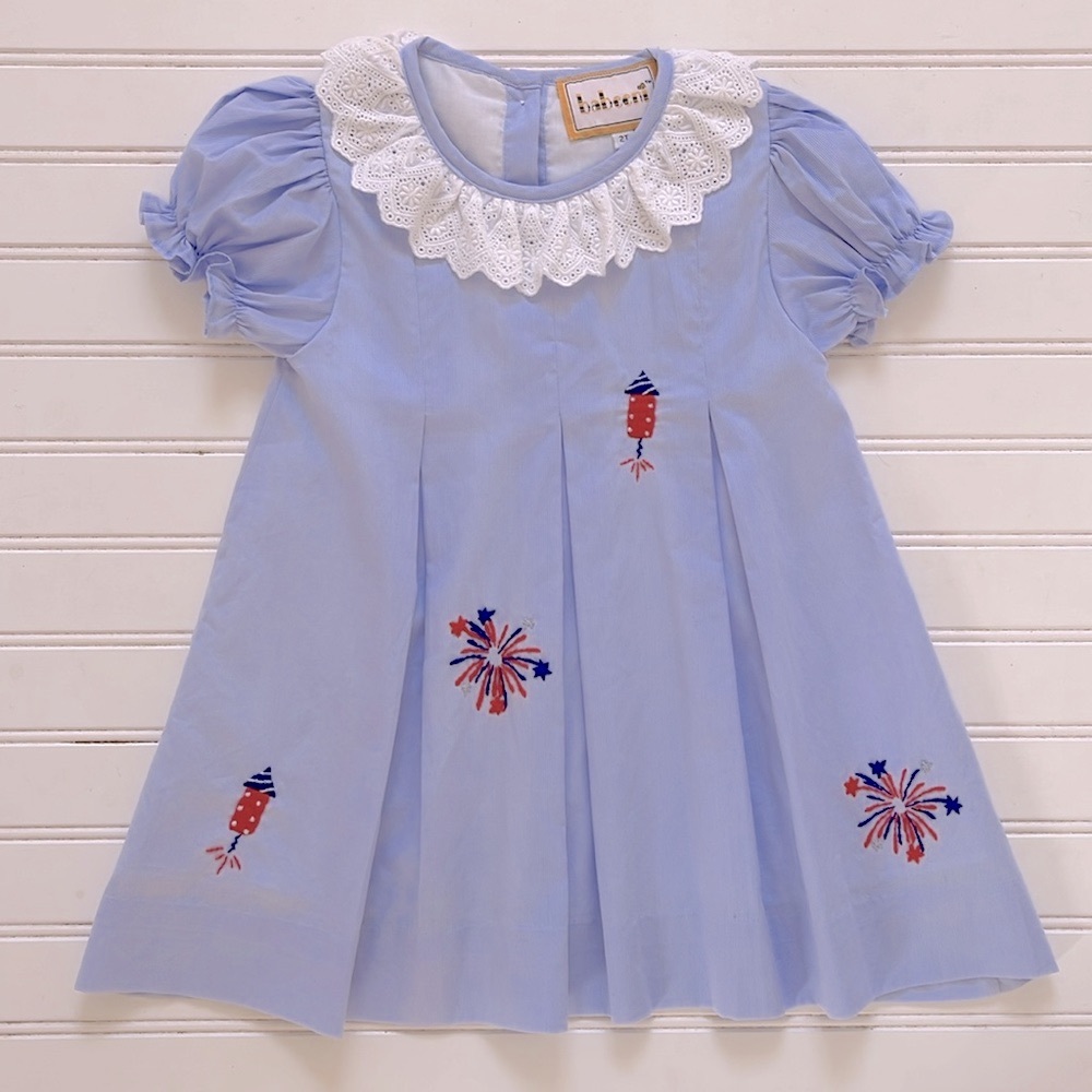 BABEENI EUC/LN Patriotic Embroidered Firework Lace Collar Dress